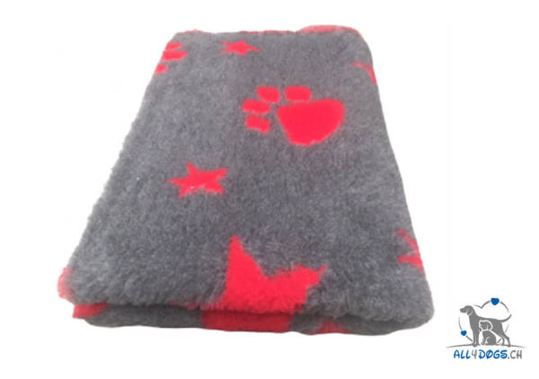 Vet Bed Xtra Soft Grau-Rot Riesenpfoten-Sterne 150*100 cm